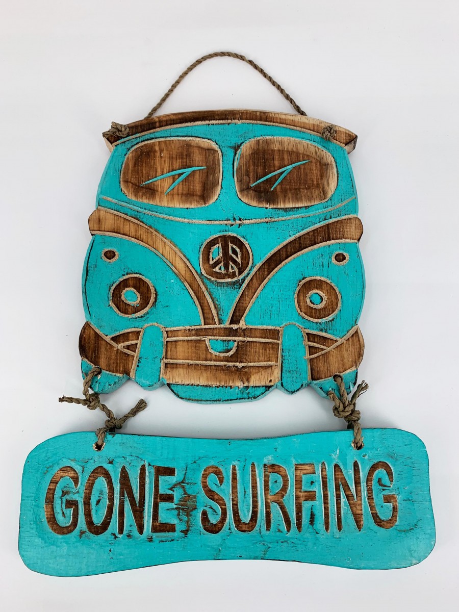 VW bus tekstbord aqua | Gone surfing