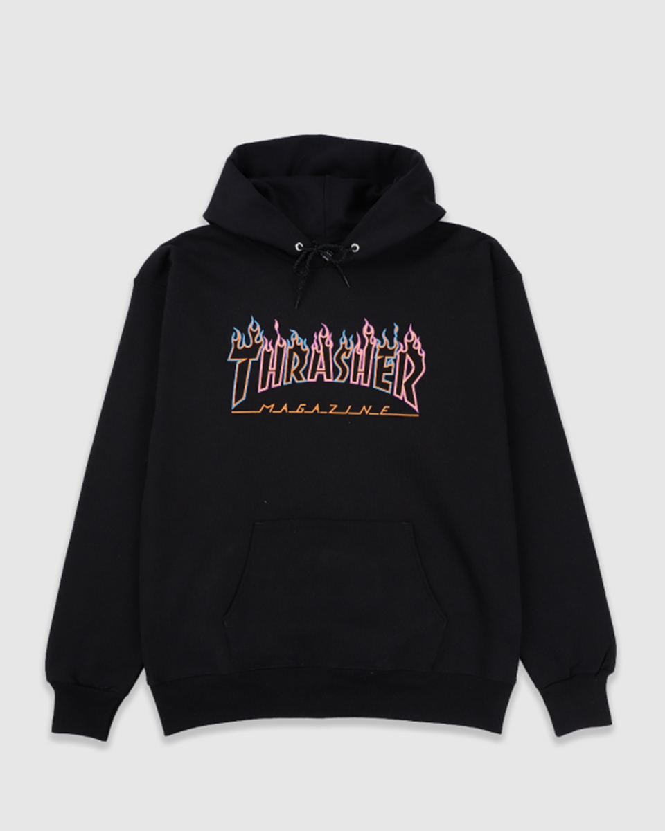 Thrasher flame neon hooded black