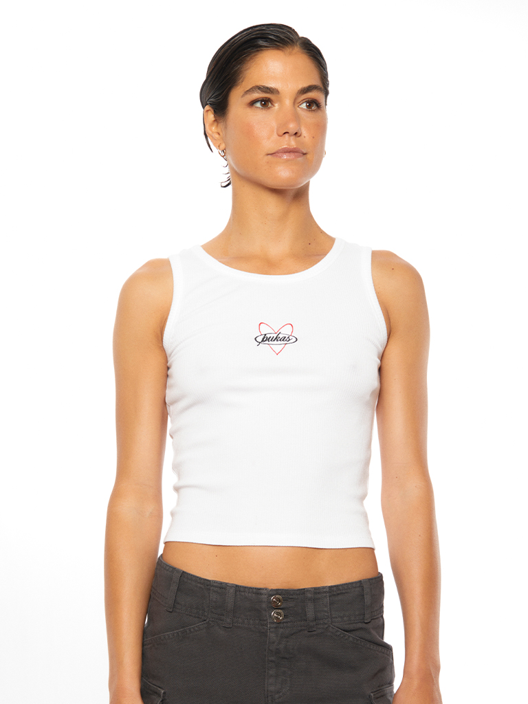 PUKAS Wmn rib tank Love WHITE