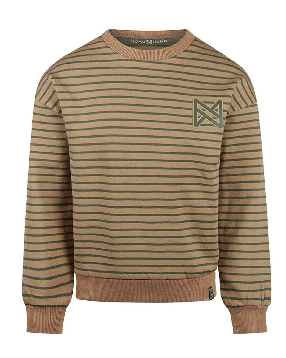 Koko Noko Striped sweater dropped shoulder  Dark sand