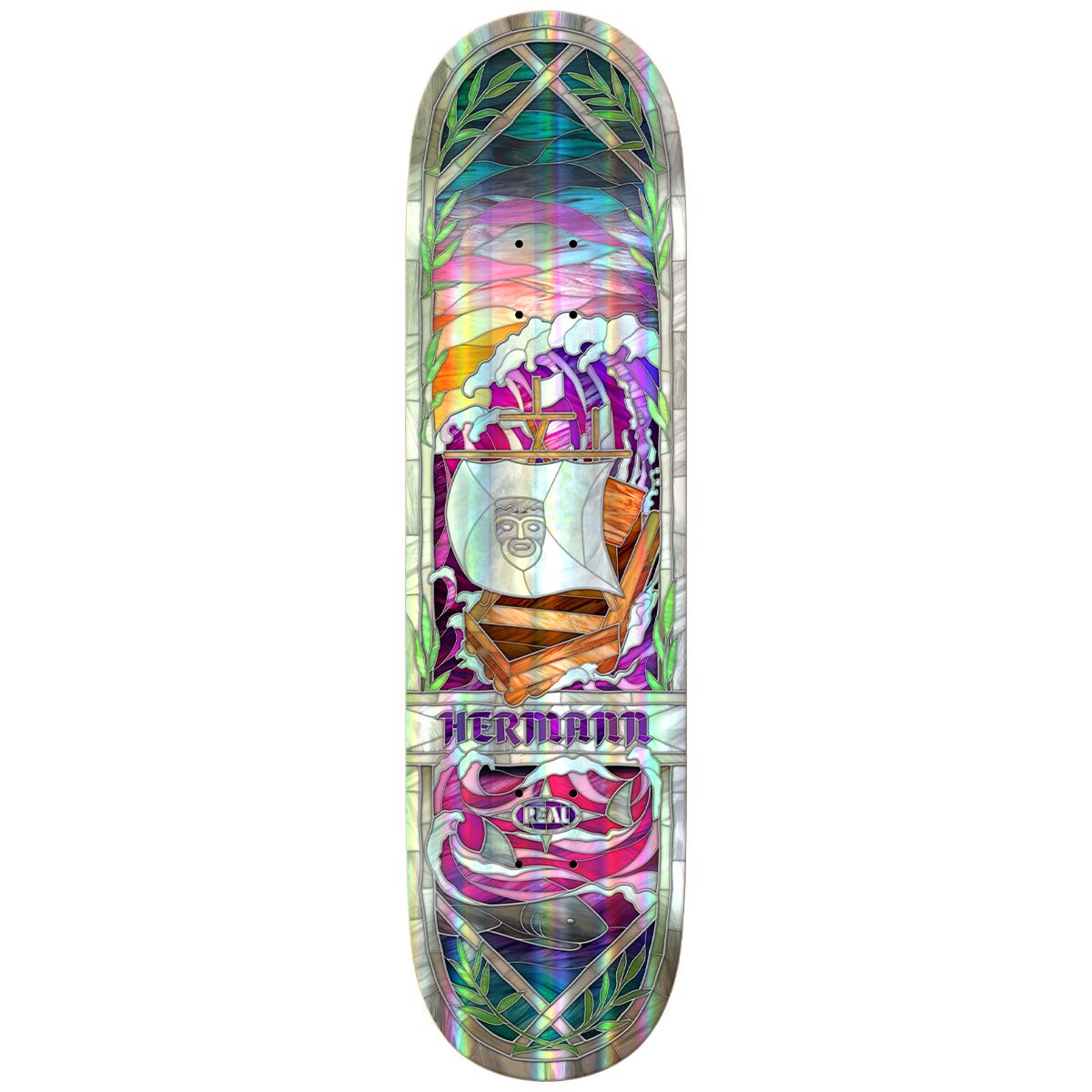 Real Hermann Holographic Rainbow Foil Cathedral Full SE Skateboard Deck 8.38