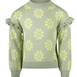 Koko Noko Sweater flowers dropped shoulder Faded green