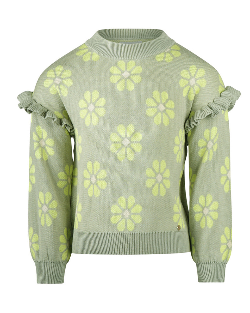 Koko Noko Sweater flowers dropped shoulder Faded green