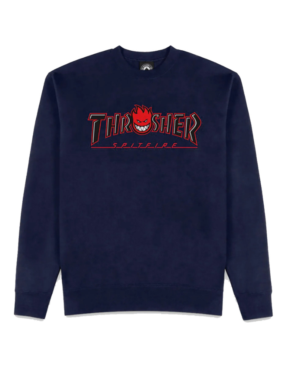 THRASHER X SPITFIRE BIG HEAD OUTLINE CREWNECK NAVY