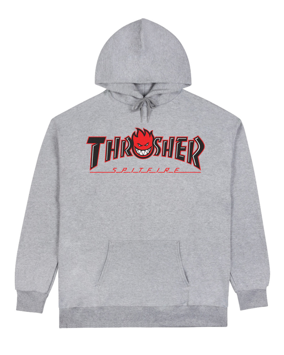 THRASHER X SPITFIRE BIG HEAD OUTLINE HOODIE ASH