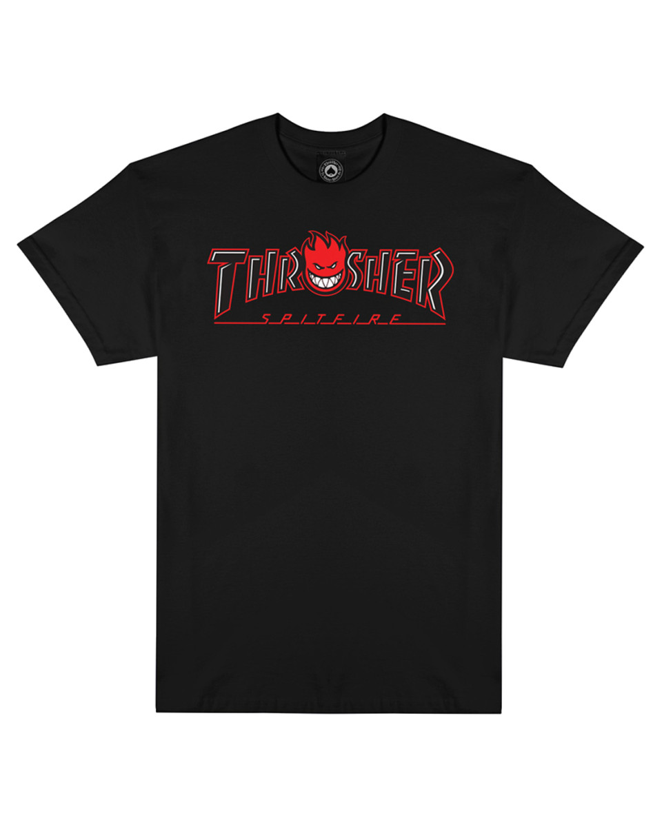 THRASHER X SPITFIRE BIG HEAD OUTLINE T-SHIRT BLACK