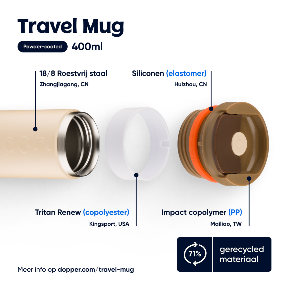 DOPPER TRAVEL MUG 400 ML EARTHY BROWN - Afbeelding 7
