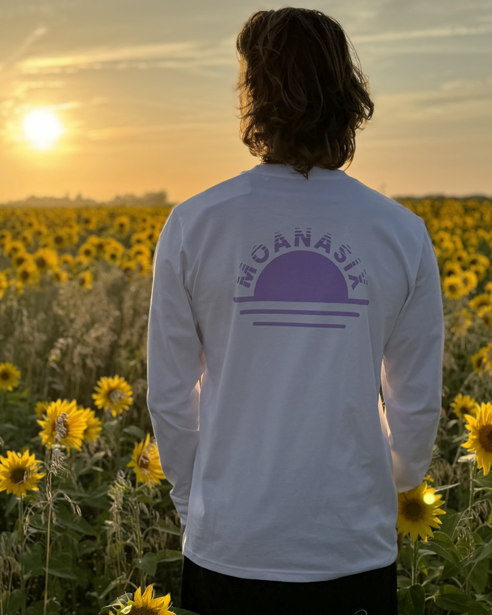 Moana Six Rising Sun longsleeve white | lila (unisex)